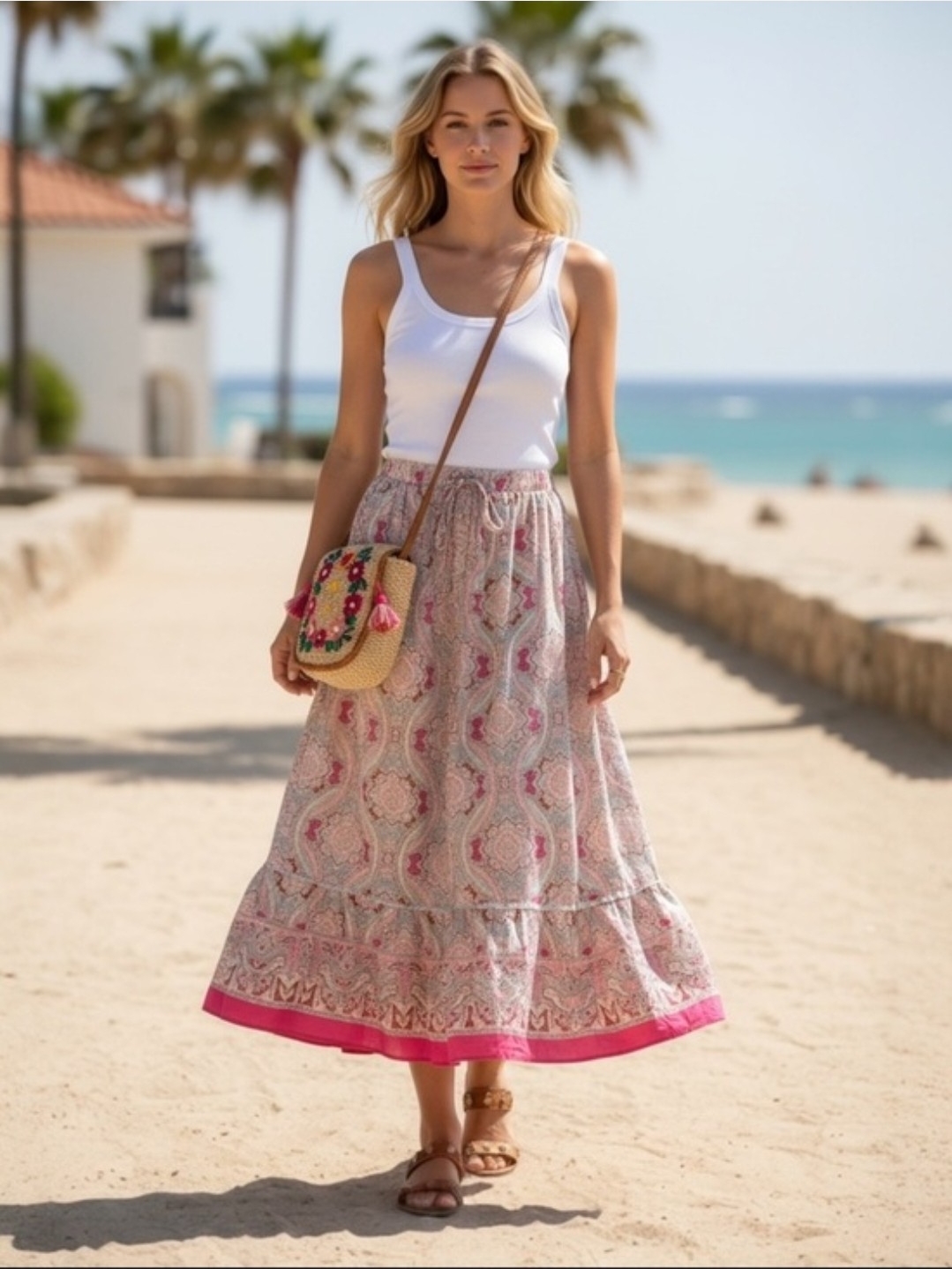 Sundance Pink Paisley Maxi Skirt With Pink Hem Medium